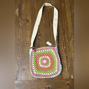 GANZ Crochet Crossbody Bag - Pink, Green, Cream